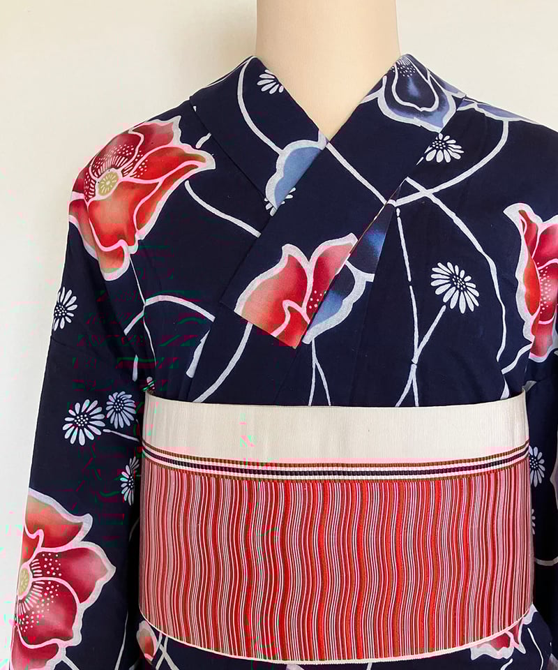 ファミリア 浴衣 帯付き 花柄 紺色 [3点SET]濃紺向日葵柄浴衣【2024年