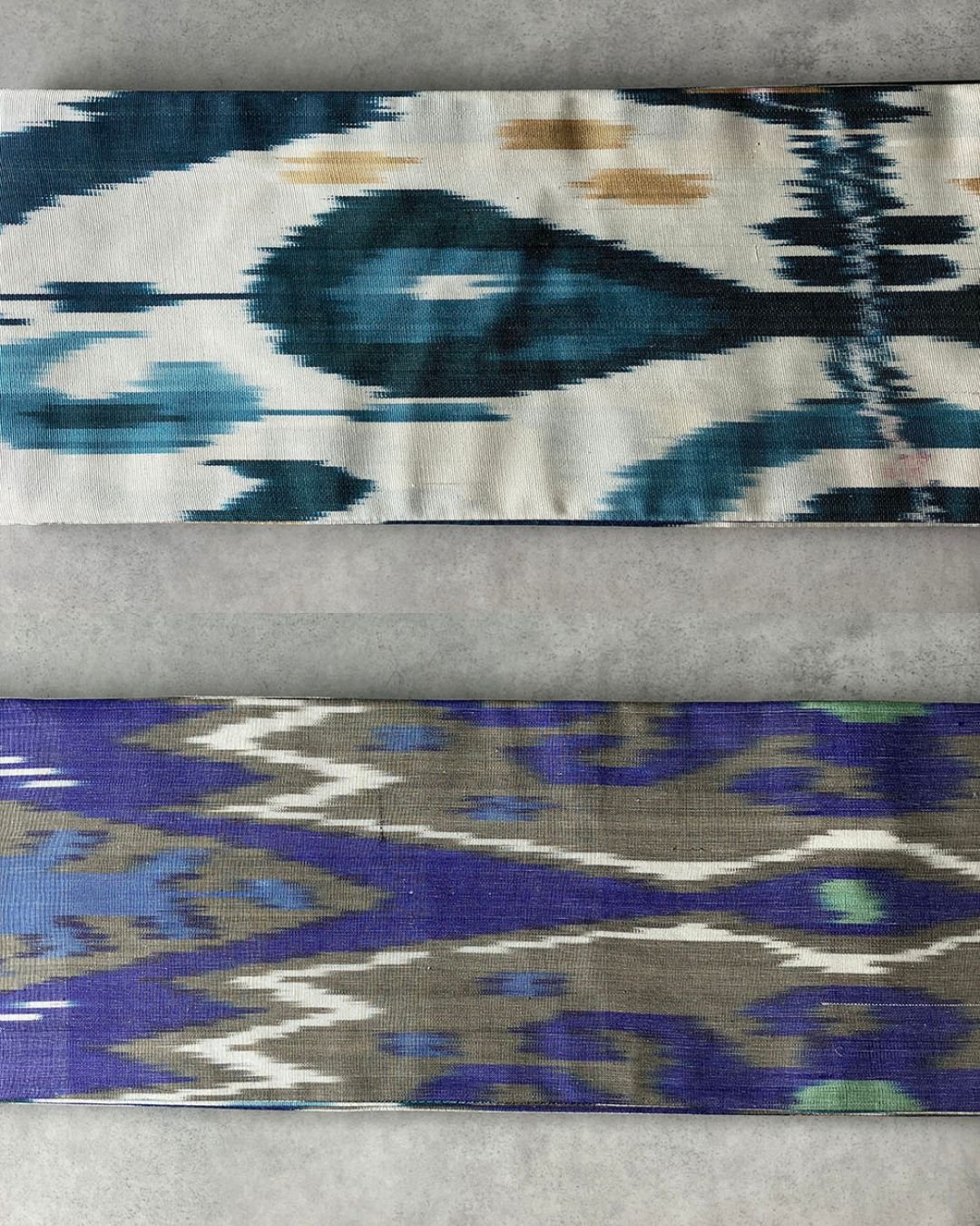 手織りイカットのリバーシブル半幅帯｜シルクコットン・モダンカラー