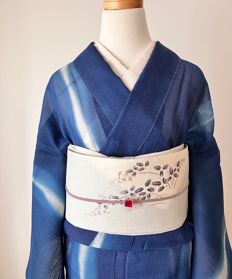 m*u様 着物　夏一重　京要 夏着物 綿絽 そしてゆめ 紺地 紫陽花 花柄 紺 藍 ふじ 古典柄