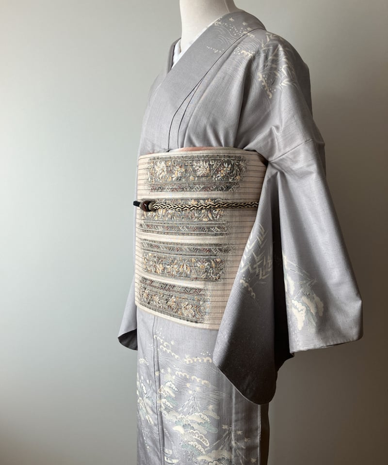 連休セール【着用1回美品】数量限定奥順別誂結城紬絵羽「きざし」 単衣訪問着】奥順 茶屋辻網浜蒔糊蝋結結城紬 一つ紋［K117