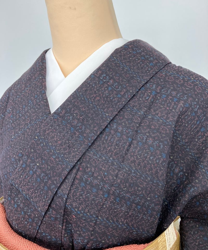 幾何学模様 横段 小千谷紬 焦茶［K127］ | kimono ulala