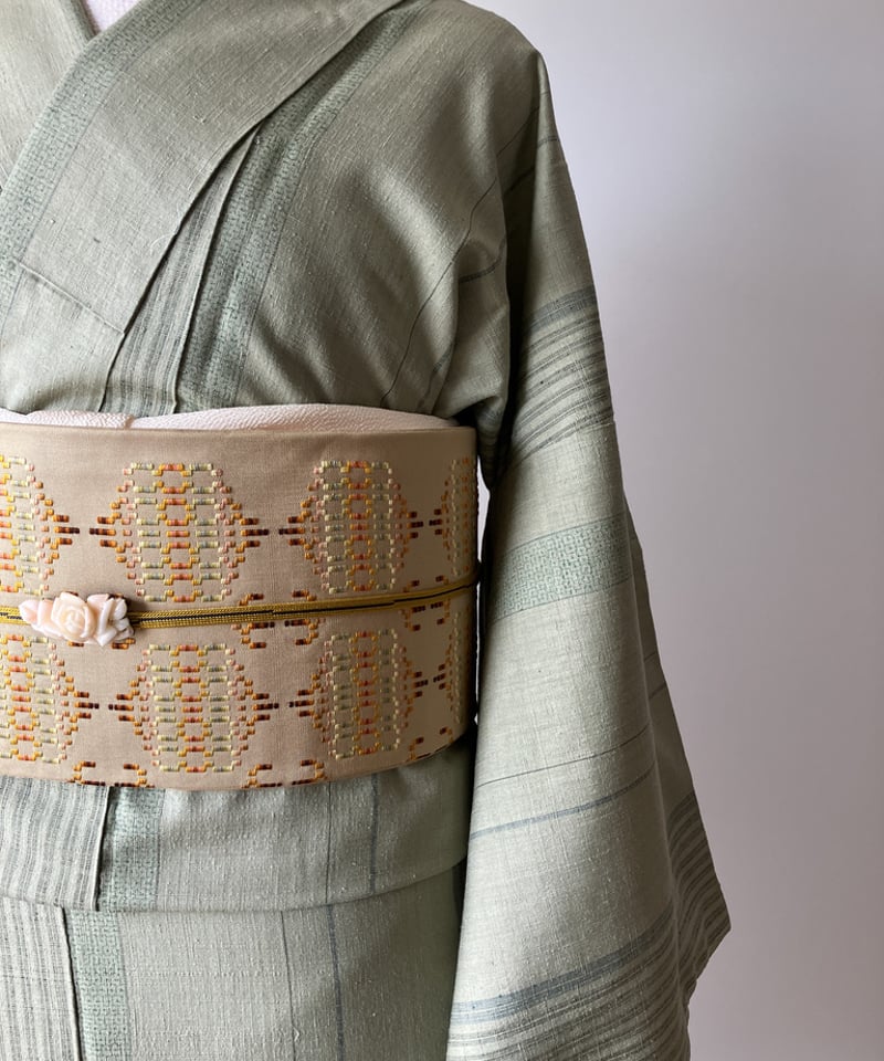 本場結城紬 淡青緑の繊細縞 本場結城紬 大きめサイズ［K173］ | kimono ulala