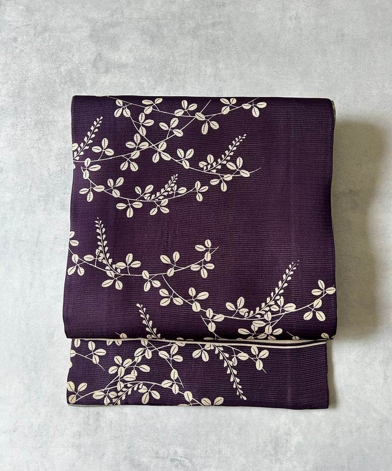 絽 夏名古屋帯 紫の地に白い萩の模様［N106］ | kimono ulala