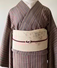 希少】郡上紬 着物 多色縞模様 正絹 手織り カジュアル普段着 サイズ