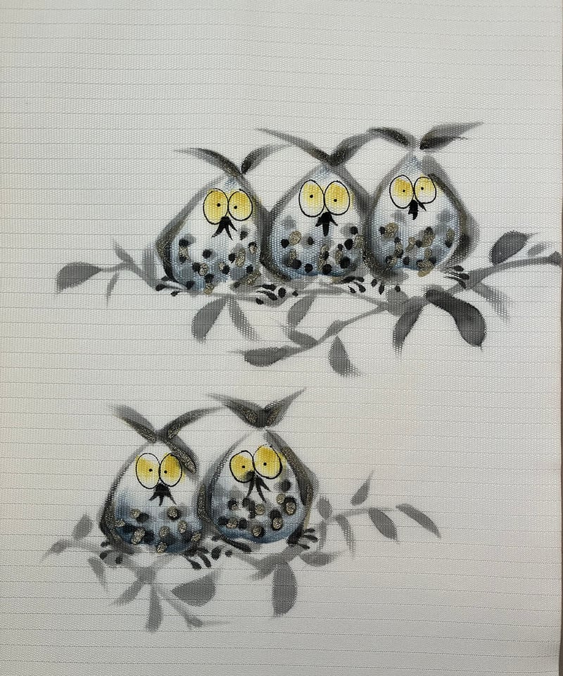 フクロウ刺繍 夏用 袋帯 汚れ無し！白地の帯 白地×ふくろうの群れ 絽