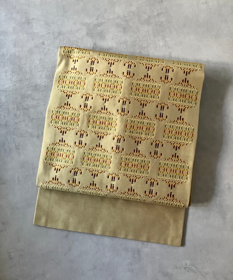 首里花織 名古屋帯 正絹 琉球織物×幾何学文様 柔らかな黄色［N131