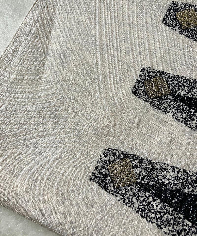モノトーン幾何学模様袋帯 白 黒 金［F043］ | kimono ulala