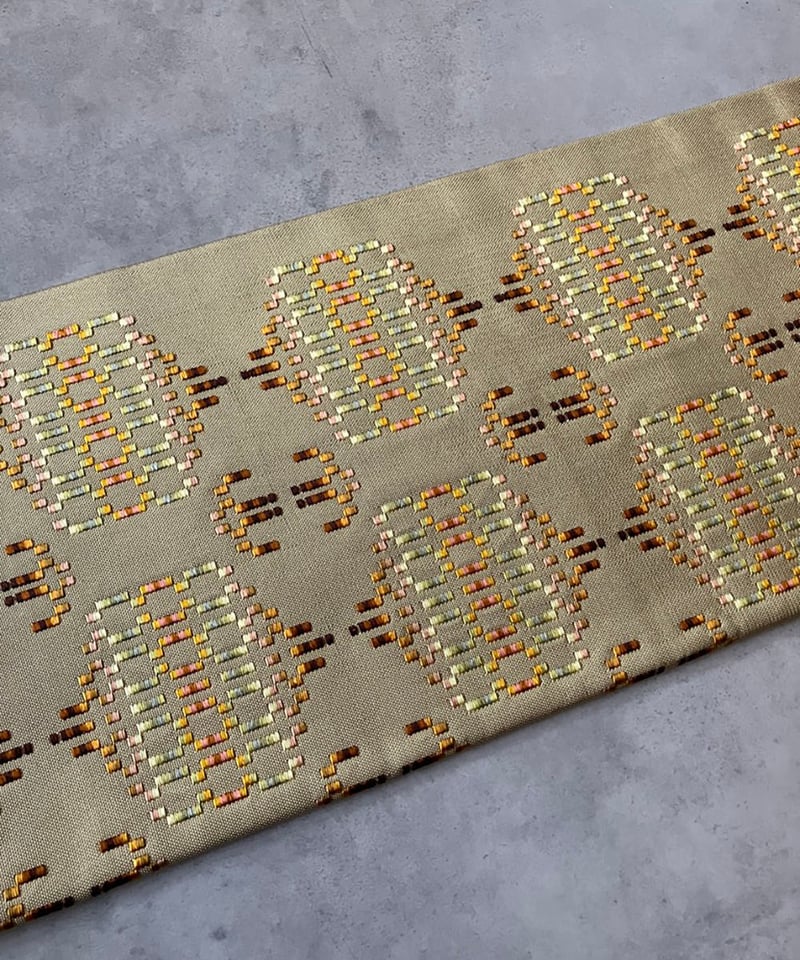 首里花織 名古屋帯 正絹 琉球織物×幾何学文様 柔らかな黄色［N131