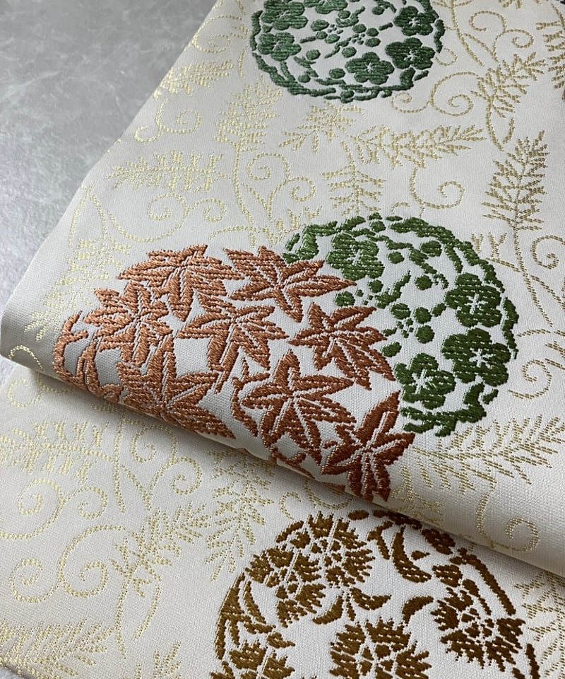 未使用】白地に丸紋 刺繍名古屋帯 川島織物［N094］ | kimono ulala