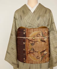 藍色 絞り縞模様 袷紬 正絹 大きめサイズ［K178］ | kimono ulala
