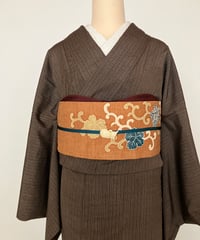 紺×グリーン 格子柄 紬 着物 美品／裄70.5cm ゆったりサイズ［K196