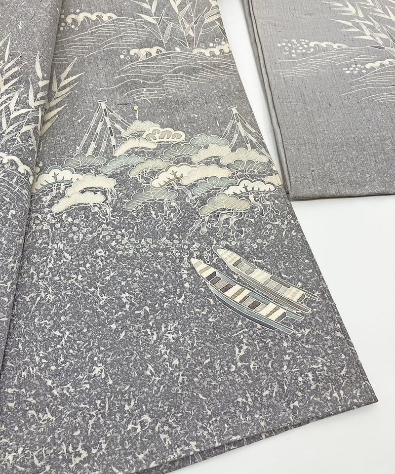 単衣訪問着】奥順 茶屋辻網浜蒔糊蝋結結城紬 一つ紋［K117