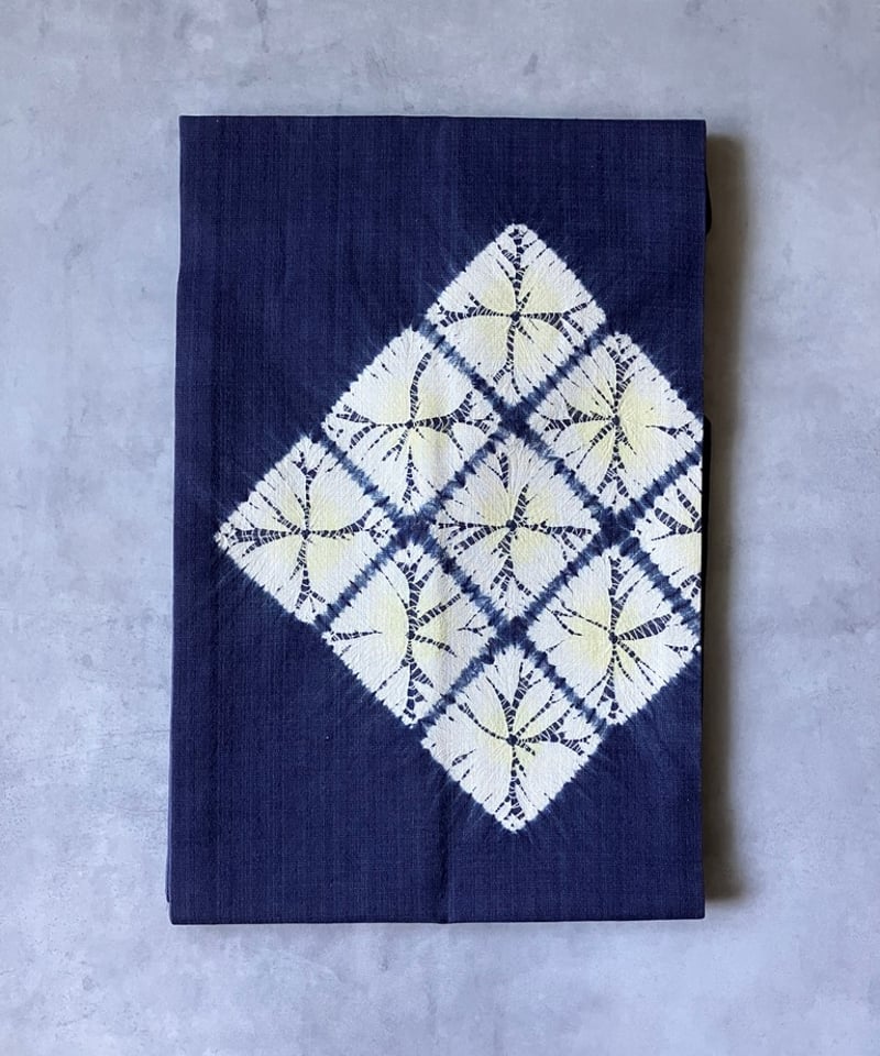 美品】泉織物 桐生絞り 名古屋帯 紫藍×白 モダン柄 正絹［N128