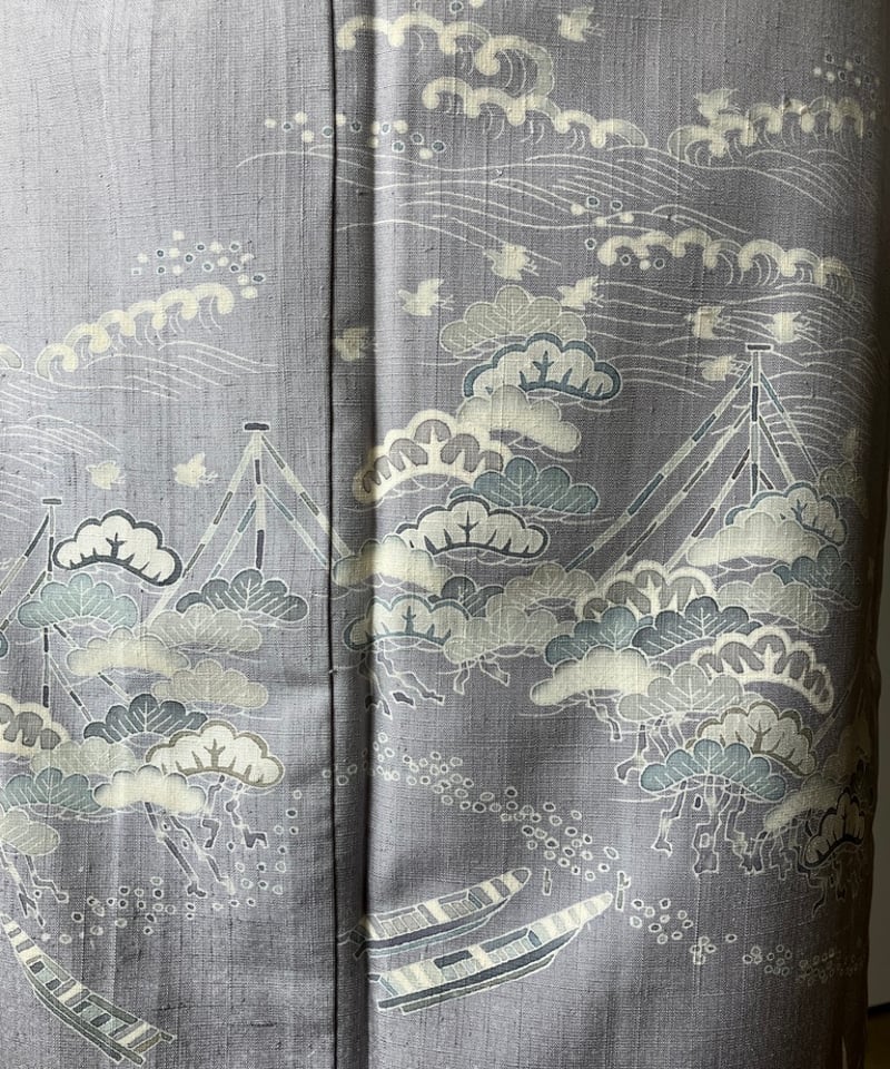 単衣訪問着】奥順 茶屋辻網浜蒔糊蝋結結城紬 一つ紋［K117