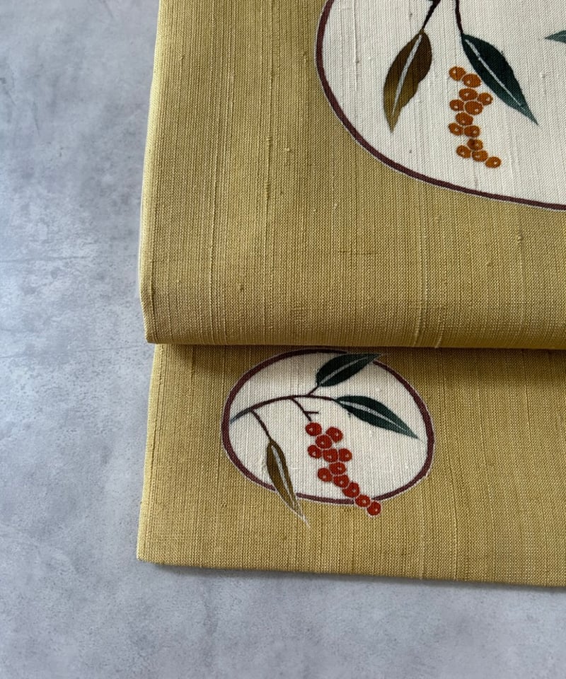 ポ*丸様 南部裂織　名古屋帯 柄変わり　ポイント柄　モダン　民藝 モダン紅型染 名古屋帯（牡丹柄に市松模様）,受注染色 帯 染帯 反物