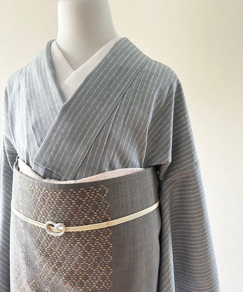 本結城紬 縞模様 ストライプ ブルーグレー［K161］ | kimono ulala