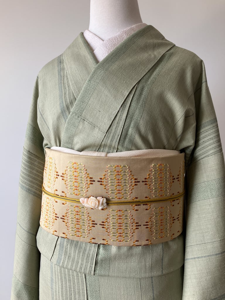 淡青緑の繊細縞 本場結城紬 大きめサイズ［K173］ | kimono ulala