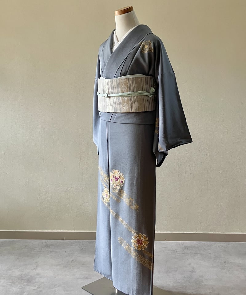 訪問着フルセット着物正絹くすみ色小花縮緬d1-1 訪問着フルセット着物正絹くすみ色小花縮緬d1-1