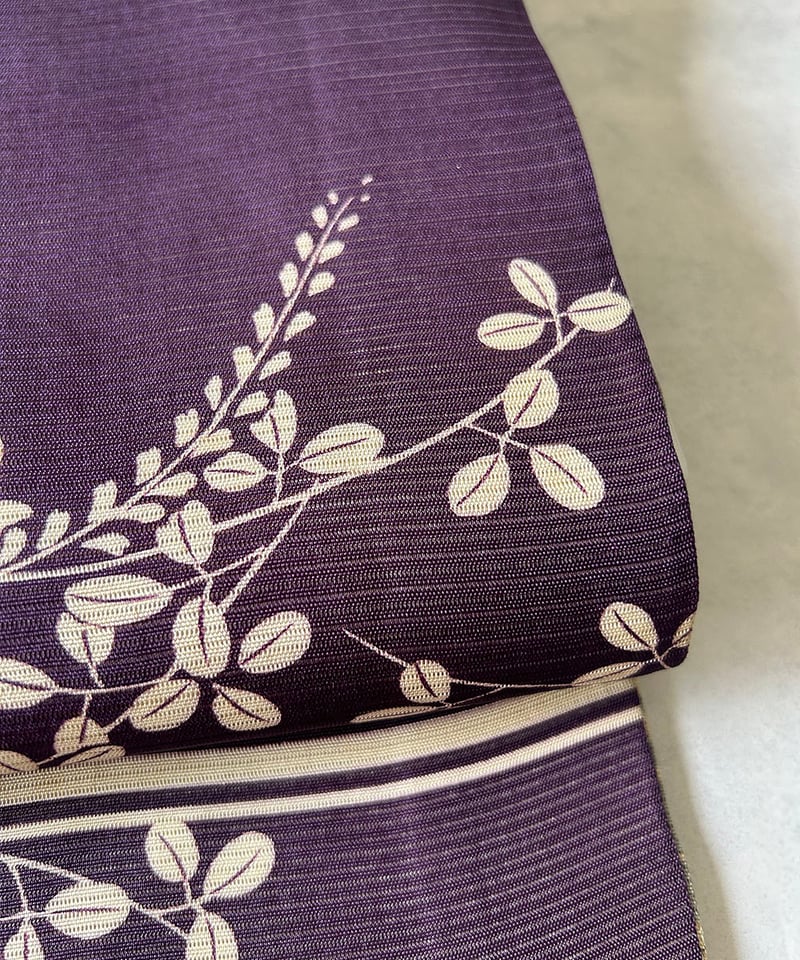 名古屋帯 紫色 葉模様　夏帯 名古屋帯 紫色 葉模様 夏帯