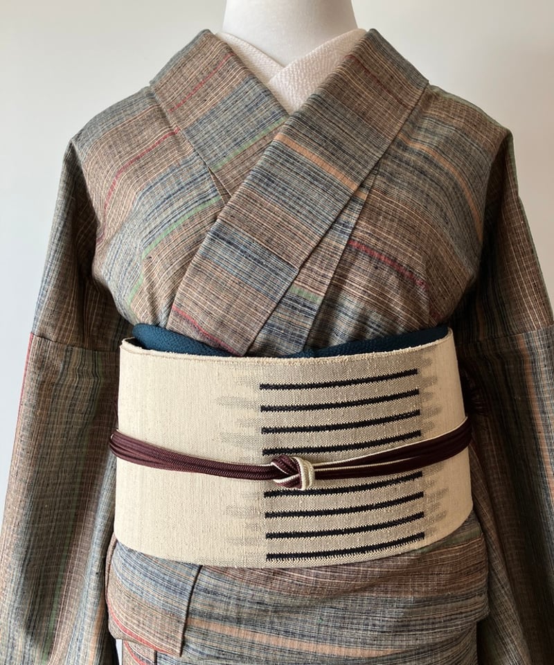 希少】郡上紬 着物 多色縞模様 正絹 手織り カジュアル普段着 サイズ