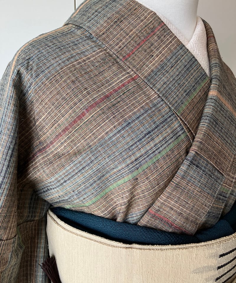 銀*母様 着物 裄67 希少 郡上紬 正絹 格子 藍染め 内側ガードU-8358 銀*母様 着物 裄67 希少 郡上紬 正絹 格子 藍染め 内側ガード