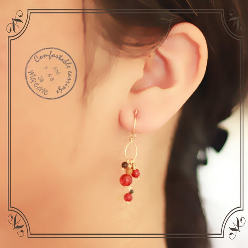 14KGF) 秋のめのうイヤリング | Mcreate 福耳さんのイヤーカフ専門店