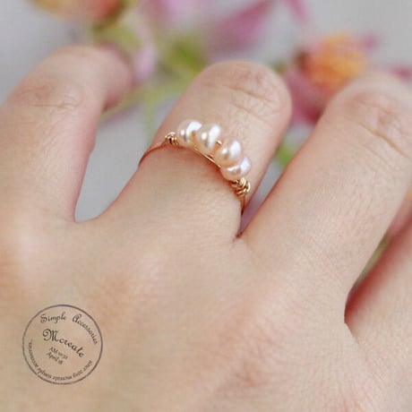 (14KGF)淡水パールリング　オレンジピンク