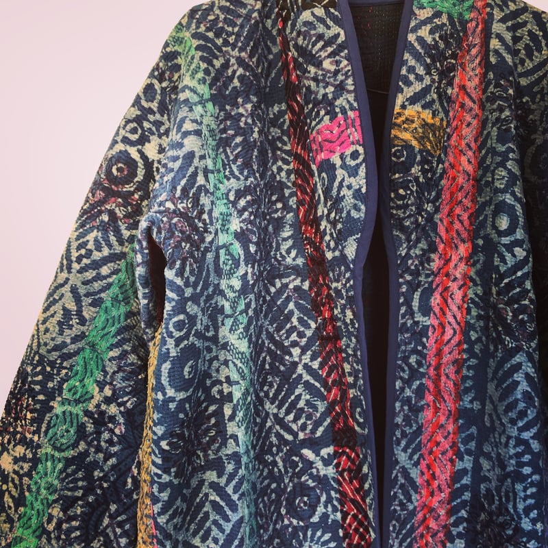 fabracadabra カンタ刺繍 ロングコート Indigo カンタ刺繍コート a | Neela caravan