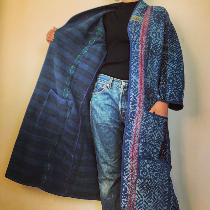 Indigo カンタ刺繍コート a | Neela caravan