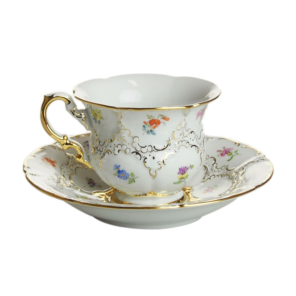 マイセン (Meissen) 金彩小花 ホワイト コーヒーカップ＆ソーサー