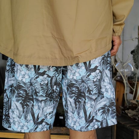 Monitaly, Drop Crotch Shorts, Cotton Print Floral Turq