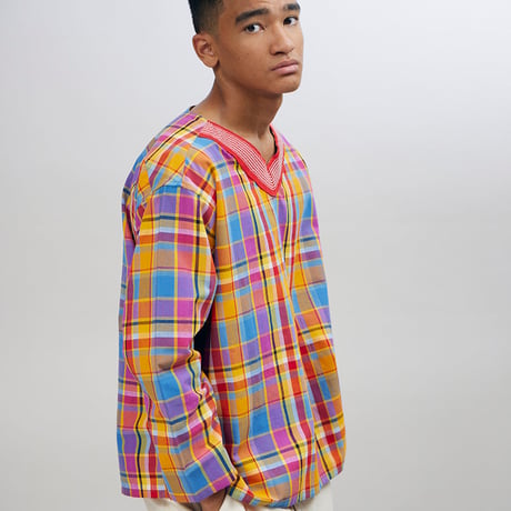 Nigel Cabourn×ORIGINAL MADRAS TRADING COMPANY,Rib V Neck