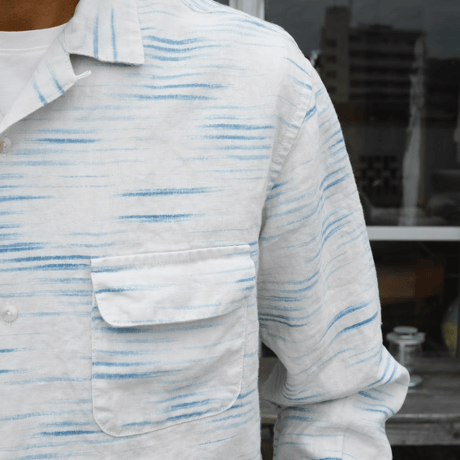 PORTER CLASSIC, OLD FRANCE INDIGO PRINT LONG SHIRT