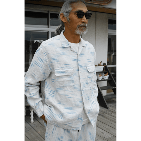 PORTER CLASSIC, OLD FRANCE INDIGO PRINT LONG SHIRT