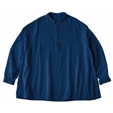PORTER CLASSIC, SUVIN GOLD GAUZE STAND COLLAR LONG SMOCK SHIRT