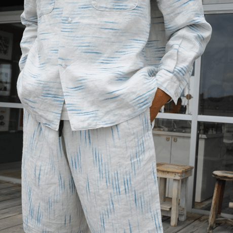 PORTER CLASSIC, OLD FRANCE INDIGO PRINT LONG SHIRT