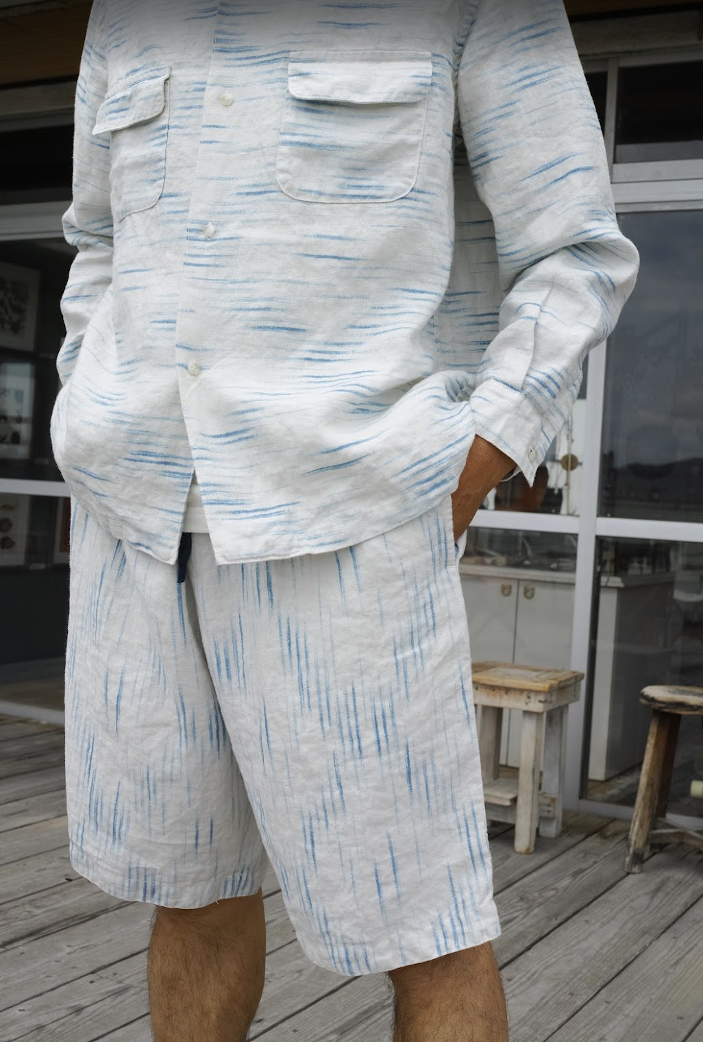 PORTER CLASSIC, OLD FRANCE INDIGO PRINT LONG SH