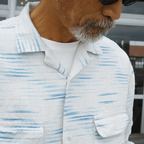 PORTER CLASSIC, OLD FRANCE INDIGO PRINT LONG SHIRT