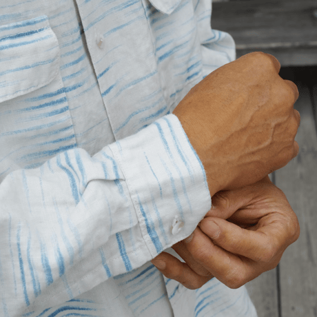 PORTER CLASSIC, OLD FRANCE INDIGO PRINT LONG SHIRT