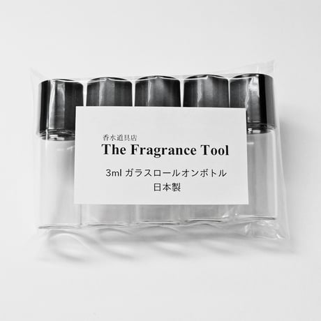 日本製 3mlガラスロールオンボトル クリアボトル ブラックキャップ5個セット  移し替え用ジョーゴ付き