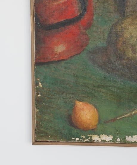静物の絵画 / 琺瑯ケトルと南瓜と檸檬