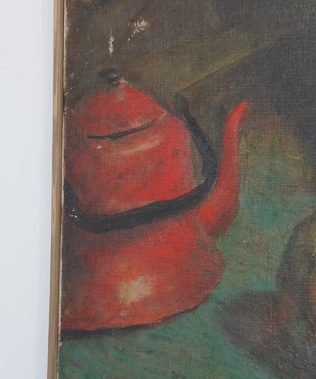 静物の絵画 / 琺瑯ケトルと南瓜と檸檬