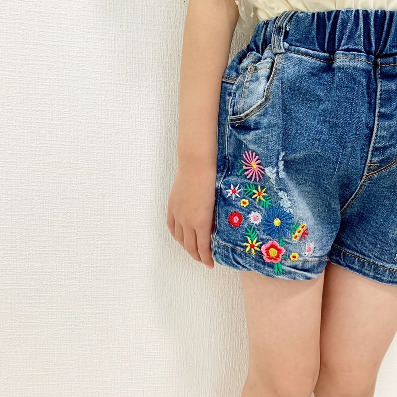 kids☻花柄刺繍ﾃﾞｻﾞｲﾝﾃﾞﾆﾑｼｮｰﾄﾊﾟﾝﾂ #603 | smilekids888