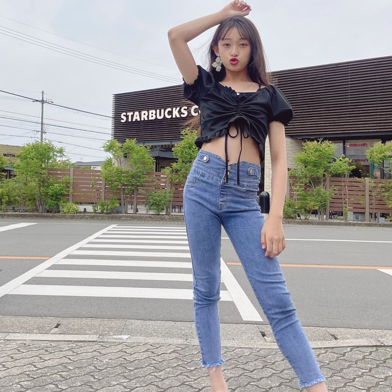 kids【110-160】ハイウエストカットオフスキニーデニム #1066 | smileki