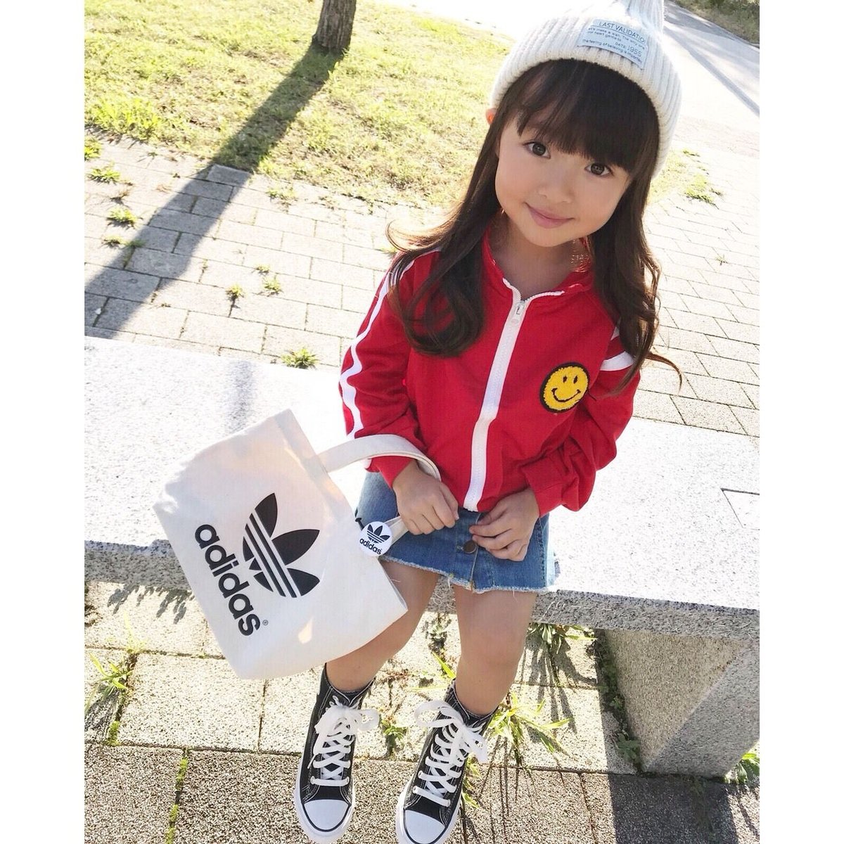 kidsﾕﾆｾｯｸｽ☻ﾆｺちゃんﾜｯﾍﾟﾝ付ﾗｲﾝﾃﾞｻﾞｲﾝｼﾞｯﾌﾟﾊﾟｰｶｰ【ﾚｯﾄﾞ】