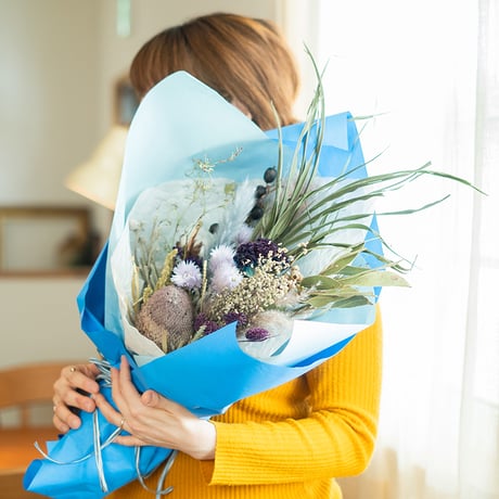 【ご来店受取専用】母の日ドライフラワーブーケ -blue-