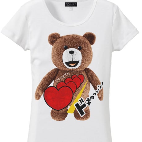 RARETE (ラルテ)   テディベア ハート ドキゥゥゥーン！  Tシャツ  ホワイト  星柄 star (レディース）