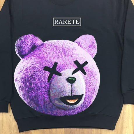 RARETE (ラルテ)  テディベア パープル ロゴ  スエット ブラック （裏パイル)