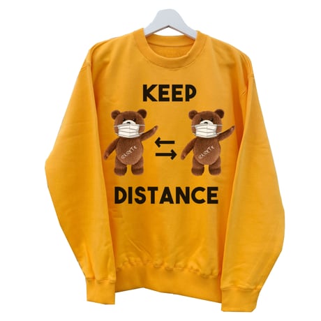 RARETE (ラルテ)  KEEP DISTANCE テディベア　【茶色】  スエット ゴールドイエロー（裏パイル)