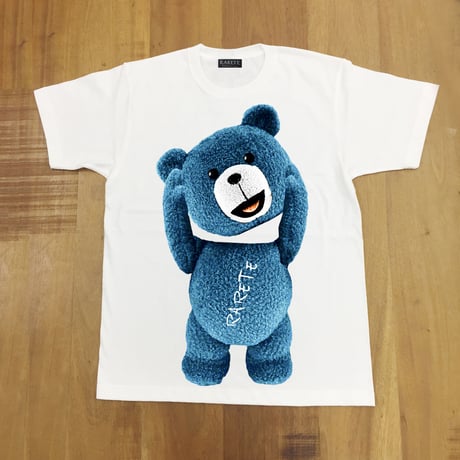 RARETE (ラルテ)    テディベア　首とれた！  Tシャツ ホワイト   星柄 star  （ブルー）